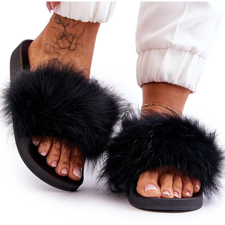 Pantuflas Mujer Goma Con Pelo Negro Lucrece