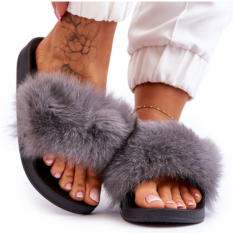 Pantuflas De Mujer De Goma Con Pelo Gris Lucrecia