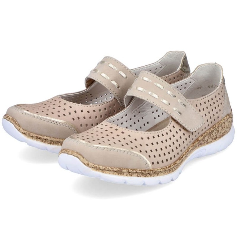 Zapatos de verano de piel con velcro Rieker W RKR582 beige
