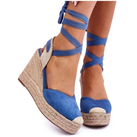 Sandalias Atadas Con Cuña Alta Lendy Azul