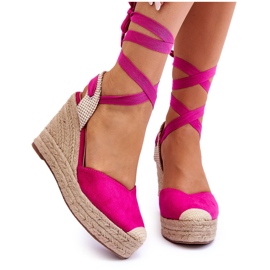 Sandalias Atadas Con Cuña Alta Fucsia Lendy rosa