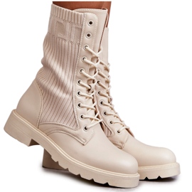 Botines De Mujer Con Tacón Plano, Beige