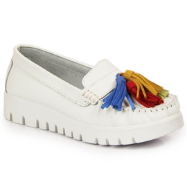 Mocasines mujer en piel con flecos blanco Filippo DP3535