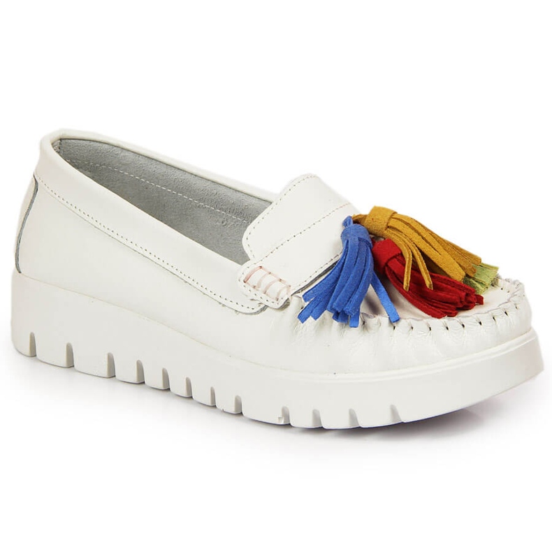 Mocasines mujer en piel con flecos blanco Filippo DP3535