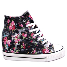 BM Paradis Black zapatillas altas con cuña floral negro