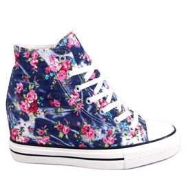 BM Paradis zapatillas altas con cuña floral azul marino