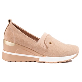 SHELOVET Zapatos mujer cuña Potocki ante beige