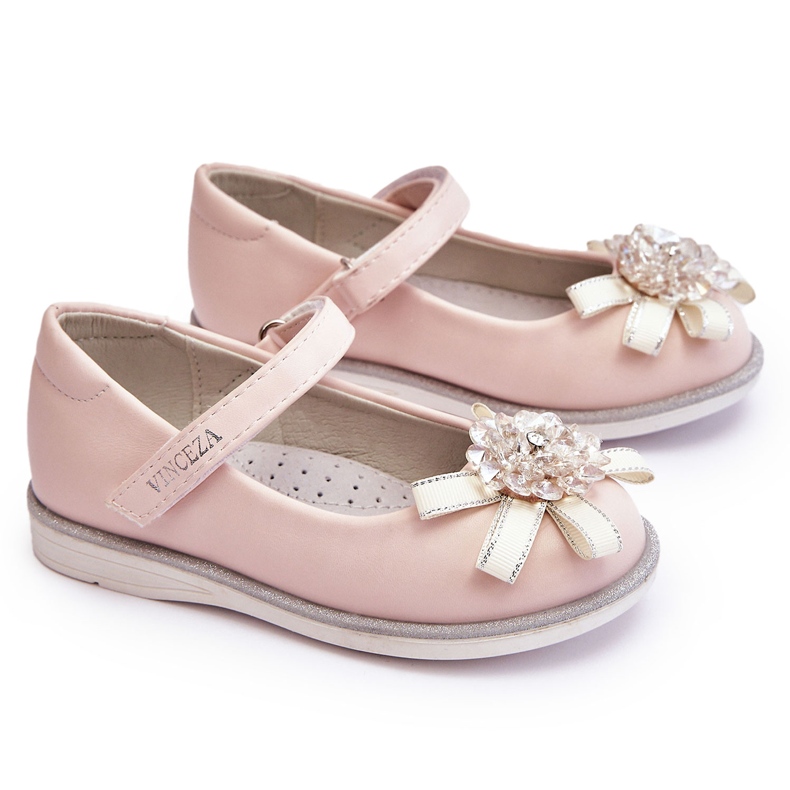 Vinceza Bailarinas Infantiles Con Velcro Flor Decorativa Rosa Freya rosado