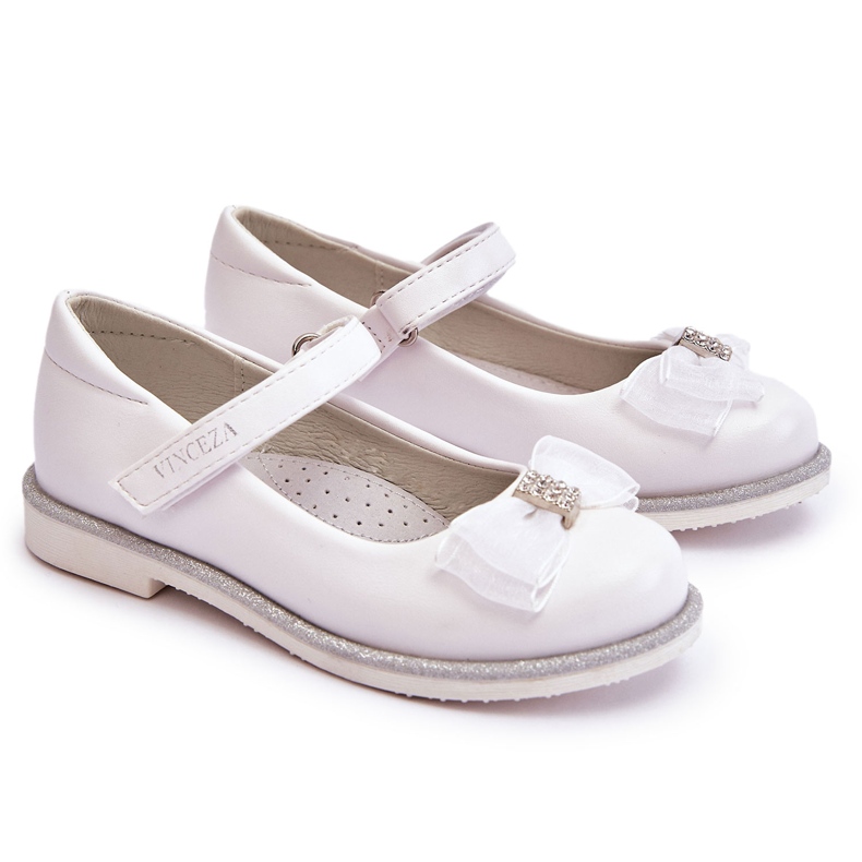 Vinceza Bailarinas Infantiles Con Velcro Y Lazo Decorativo Blanco Nadia