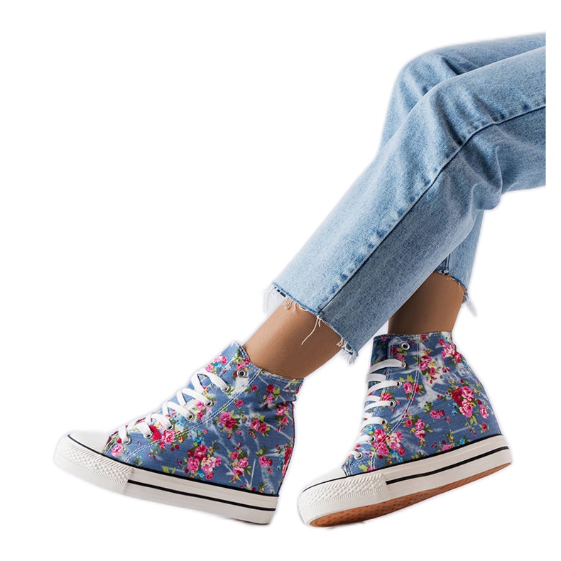 BM Zapatillas con cuña floral azules de Fouquet