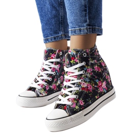 BM Zapatillas con cuña floral negras de Fouquet negro