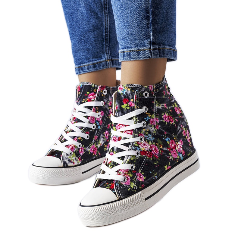 BM Zapatillas con cuña floral negras de Fouquet negro