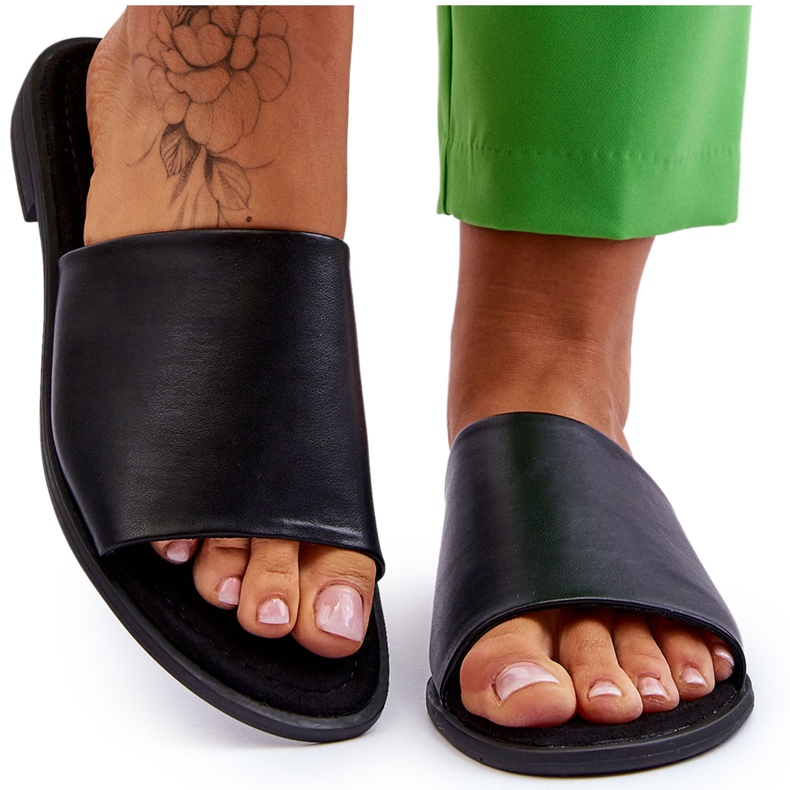 Pantuflas Mujer Piel Lisa Negro Cereza
