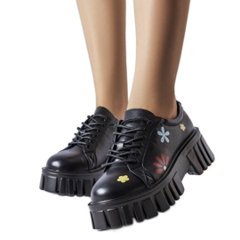 Zapatos brogue negros decorados con flores Géminis