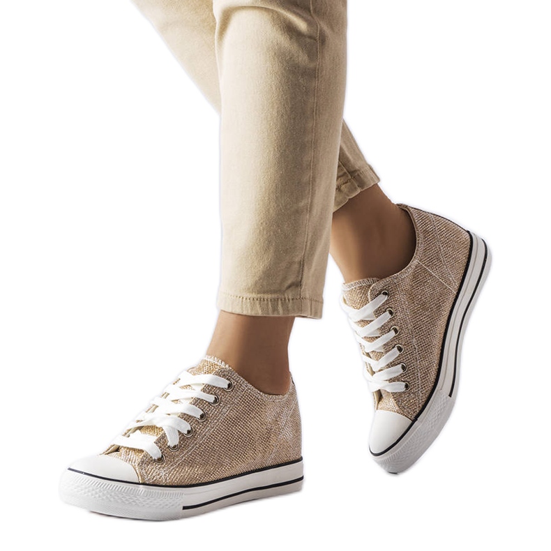 Zapatillas Crete con cuña dorada y purpurina dorado