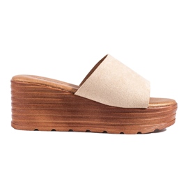 Zapatillas casa mujer cuña Shelovet ante beige