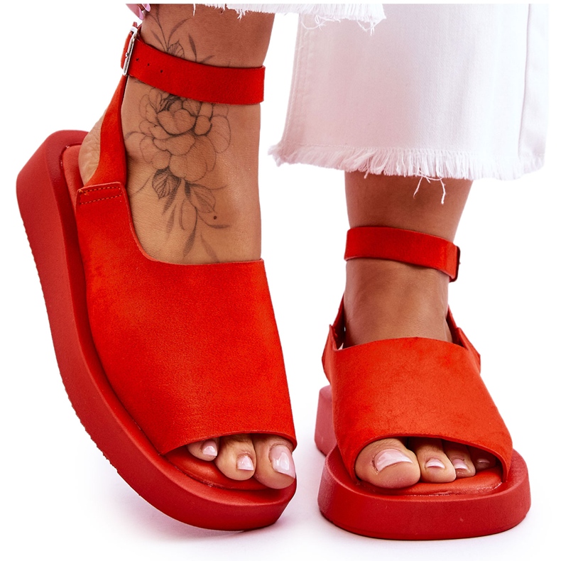 FG2 Sandalias Mujer Con Plataforma Cómodas Rubí Naranja Oscuro