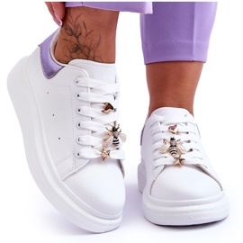 FG2 Zapatos Deportivos De Mujer En Una Plataforma Gruesa Blanco Y Morado Chante