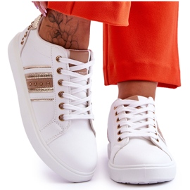 Deportivas De Mujer De Piel Con Tachuelas Dory Blanco Y Dorado