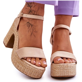 FI1 Cómodas Sandalias De Ante Con Tacón Grueso Beige Elishia marrón