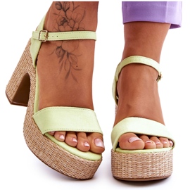 Cómodas Sandalias De Ante Con Tacón Grueso Verde Claro Elishia