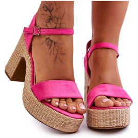 FI1 Cómodas Sandalias De Ante Sobre Un Tacón Grueso Elishia Fucsia rosado