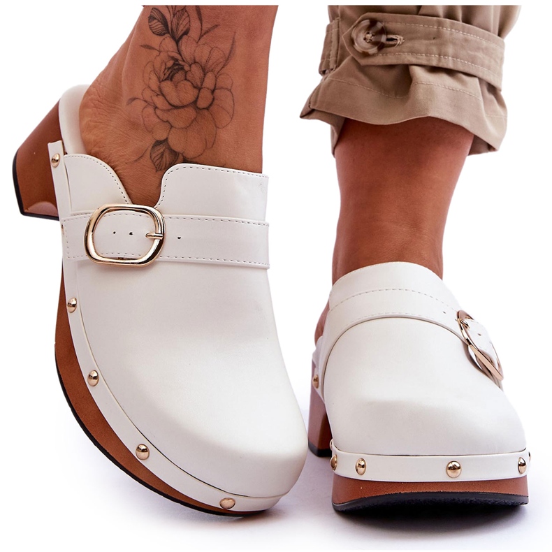 FI1 Pantuflas Mujer Piel Zuecos Blanco Fanett