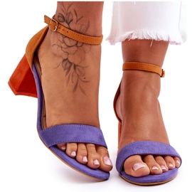 FB1 Sandalias de tacón bajo de ante morado y amarillo Quincy violeta