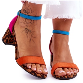 FB1 Sandalias de ante con tacón bajo y lunares multicolor Quincy