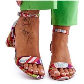 FB1 Sandalias de satén de tacón bajo con estampado en beige y azul Quincy marrón