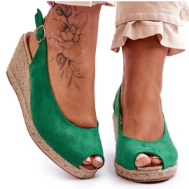 FB1 Sandalias con cuña de ante verde Elsie