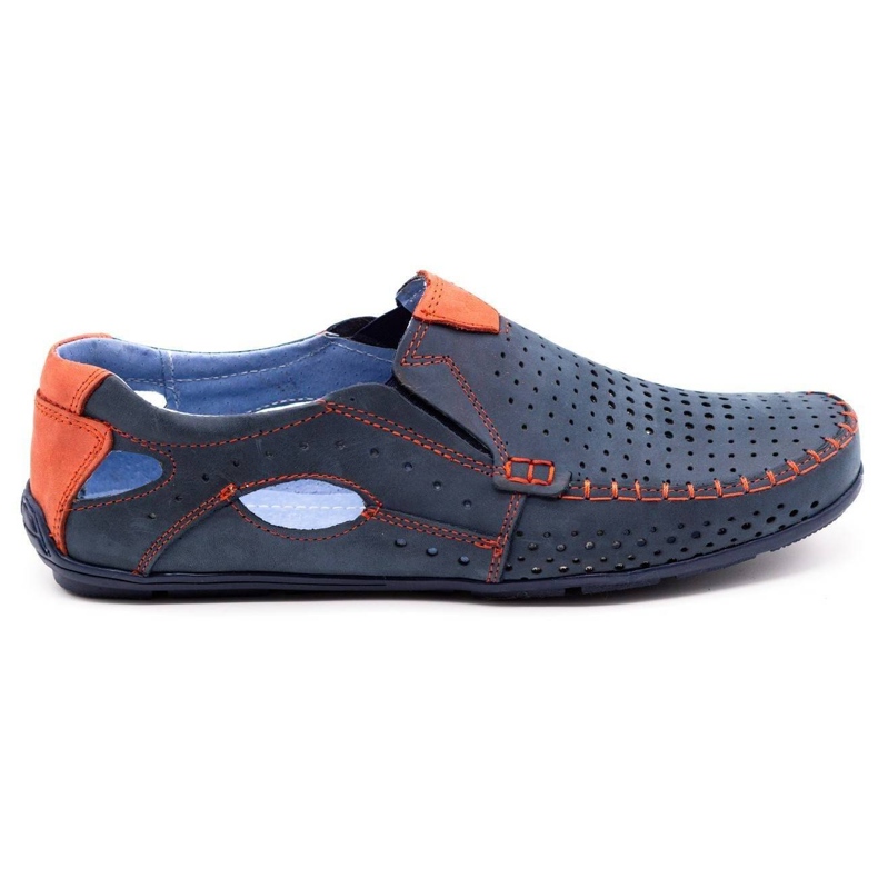 Olivier Zapatos de verano para hombre, mocasines 901, azul marino y rojo.