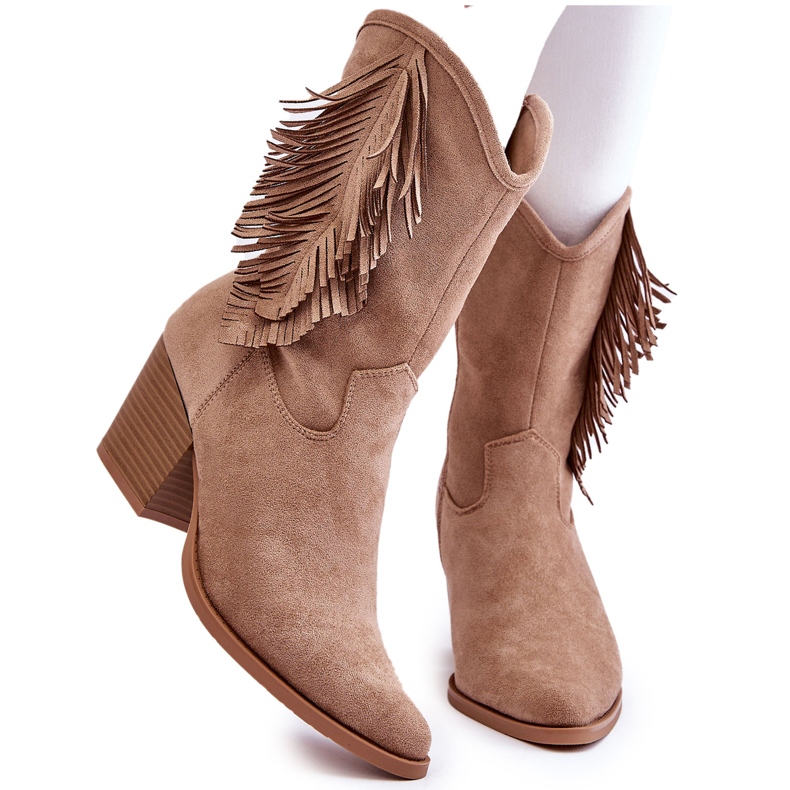 S.Barski Botas Cowboy Mujer Ante Bajo Con Flecos, Beige