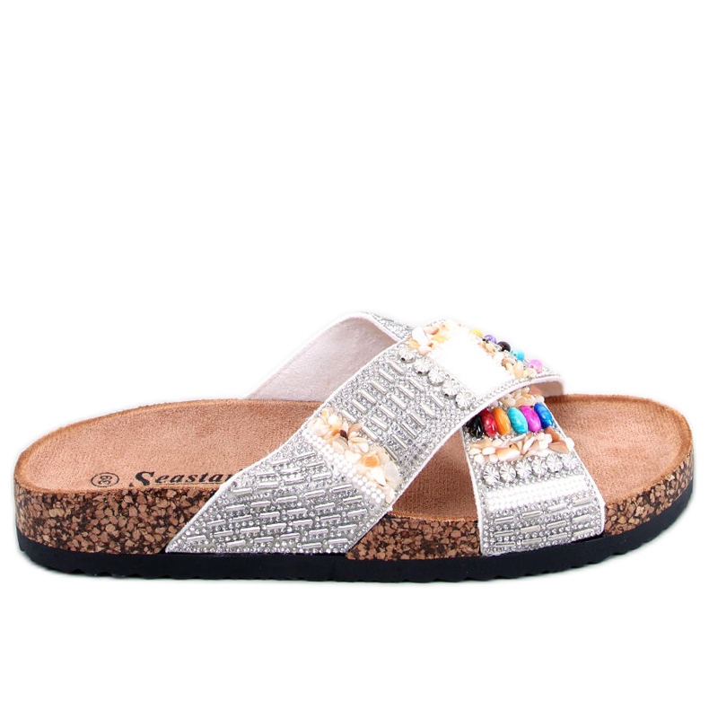 PA1 Rezai Chanclas de corcho con cuentas blancas blanco