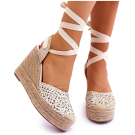 Sandalias De Mujer Con Cuña Atada Blanco Josephine