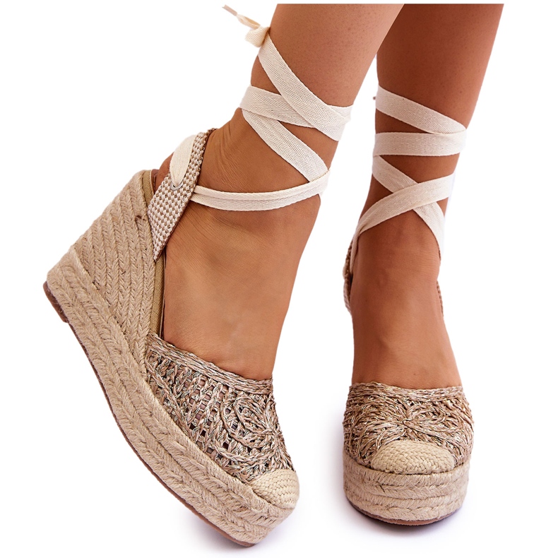 Sandalias De Mujer Con Cordones Y Cuña Beige Josephine marrón