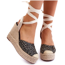 Sandalias De Cuña De Mujer Con Cordones Negro Josephine