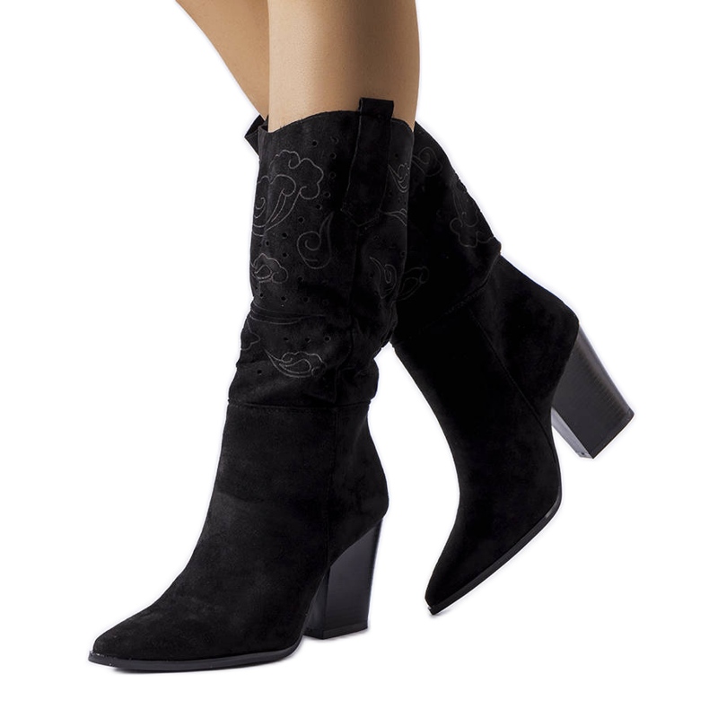 Botas cowboy negras con parte superior calada de Guibord negro Botas cowboy negras con parte superior calada de Guibord negro