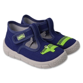 Zapatillas para niños de Befado 631p021 azul marino con cocodrilo verde