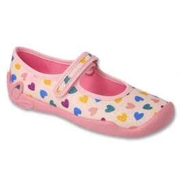 Zapatillas para niños de Befado con velcro 114y515 rosa con corazones coloridos