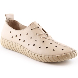 Zapatos mujer piel calados cómodos beige Artiker 48C0568