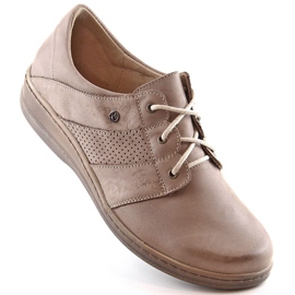Zapatos cómodos de piel con cordones para mujer beige Helios 399