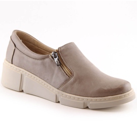 Zapatos cuña mujer piel cómodos beige Helios 404-02