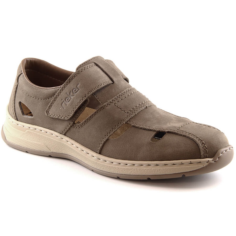 Rieker 14369-25 zapatos de verano de cuero marrón claro para hombre beige