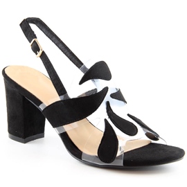 Sandalias de mujer en ante negro transparente con poste Sabatina S163-1