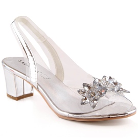 Sabatina 2014-600 sandalias transparentes de mujer plateadas con circonitas plata