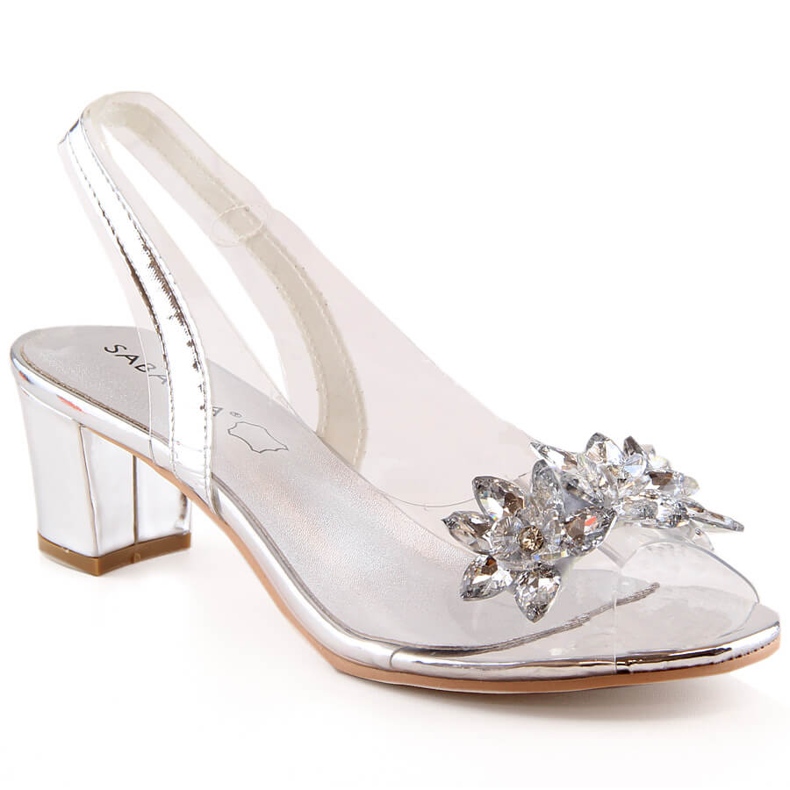 Sabatina 2014-600 sandalias transparentes de mujer plateadas con circonitas plata