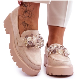 FB2 Mocasines Mujer Plataforma Adornos Beige Brenda