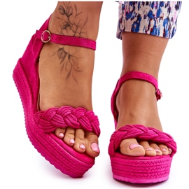 FB2 Sandalias De Cuña De Ante Fucsia Clásico Denisse rosado