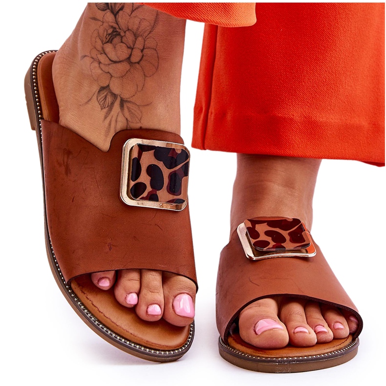 FJ1 Pantuflas De Mujer Con Elemento Decorativo Camel Leonia marrón
